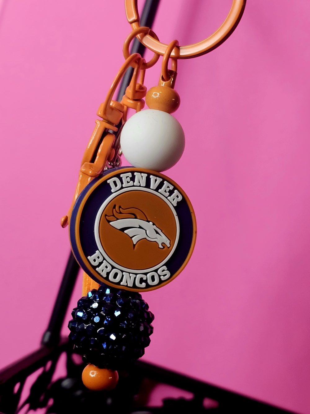 NFL Denver Broncos SPARKLY Orange & Navy Keychain Charm